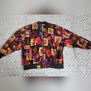 Colorful Geometric Patterned Bomber Jacket Size 1X